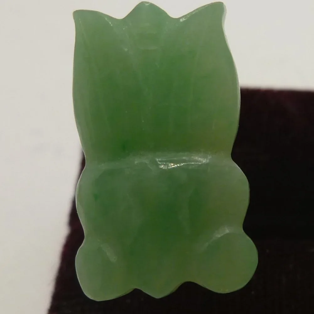Vintage Mid-Century Carved Green Jade Lotus Flower Cufflinks 12K GF
